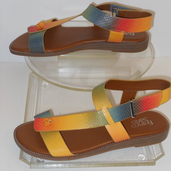 Franco Sarto Gold and Red Sandals Elegant Strappy Design - Picture 4 of 9